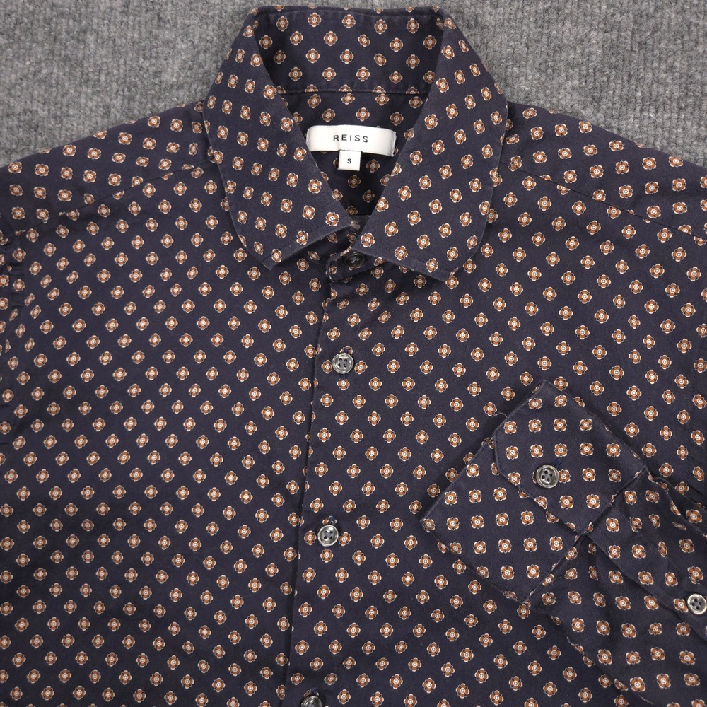 REISS Shirt Mens S Navy Geometric Medallion Print Long Sleeve Button Up Preppy